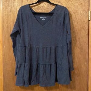 Grey American Eagle Long Sleeve Peplum Top